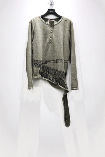 Oscar Ouyang  SWORD PRINT HENLEY SHIRT(KHAKI)