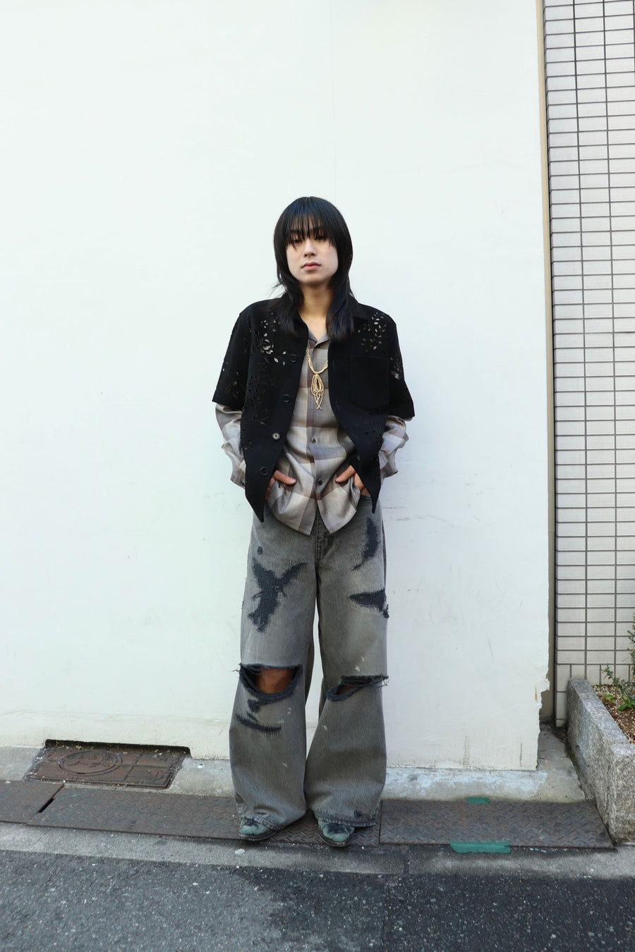 MASU MB BAGGY JEANS ANGEL DAMAGE サイズ46 MASU(エムエーエスユー)のMB BAGGY JEANS ANGEL DAMAGE BLACKの通販