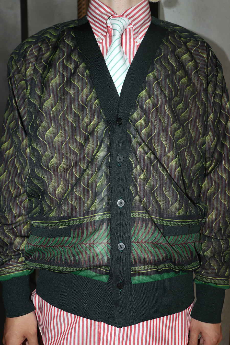 TOGA VIRILIS  Sheer jersey print cardigan(GREEN)