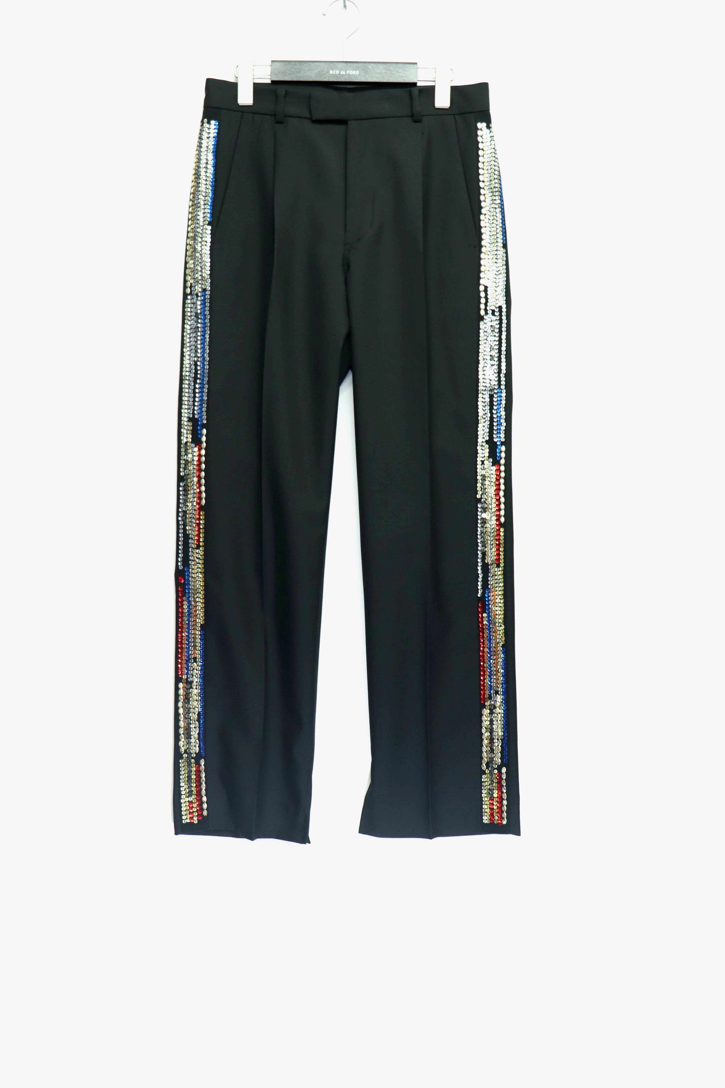 BED J.W. FORD(ベッドフォード)のGlitter Side Stripe Pants BLACKの