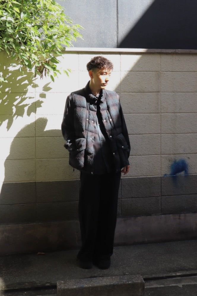 SUGARHILL  PLAID PUFFER REVERSIVLE VEST(DEEP GREEN × BLACK)