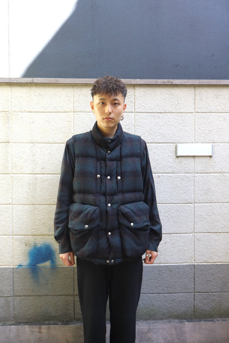 SUGARHILL  PLAID PUFFER REVERSIVLE VEST(DEEP GREEN × BLACK)