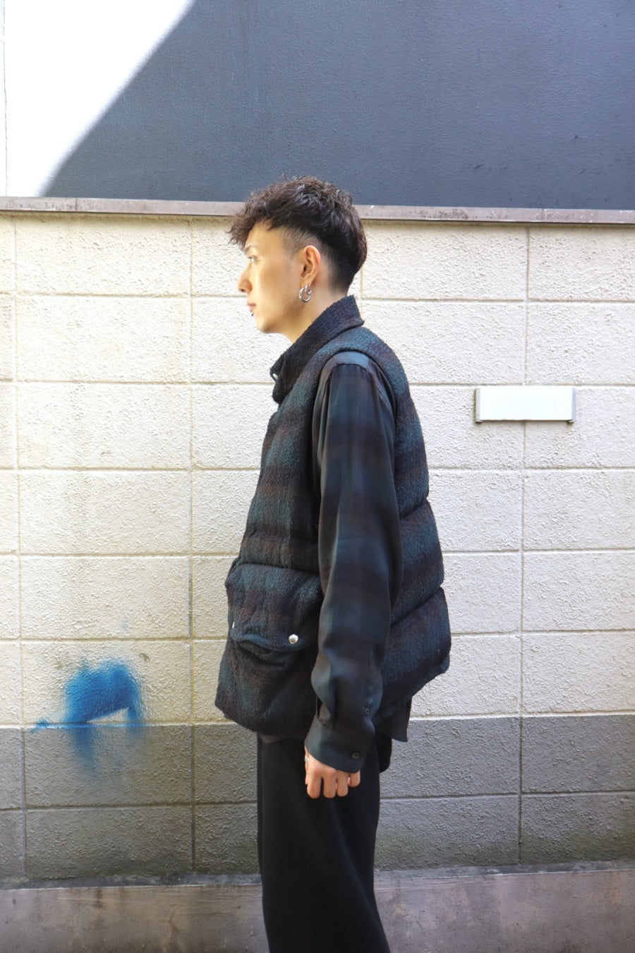 SUGARHILL  PLAID PUFFER REVERSIVLE VEST(DEEP GREEN × BLACK)