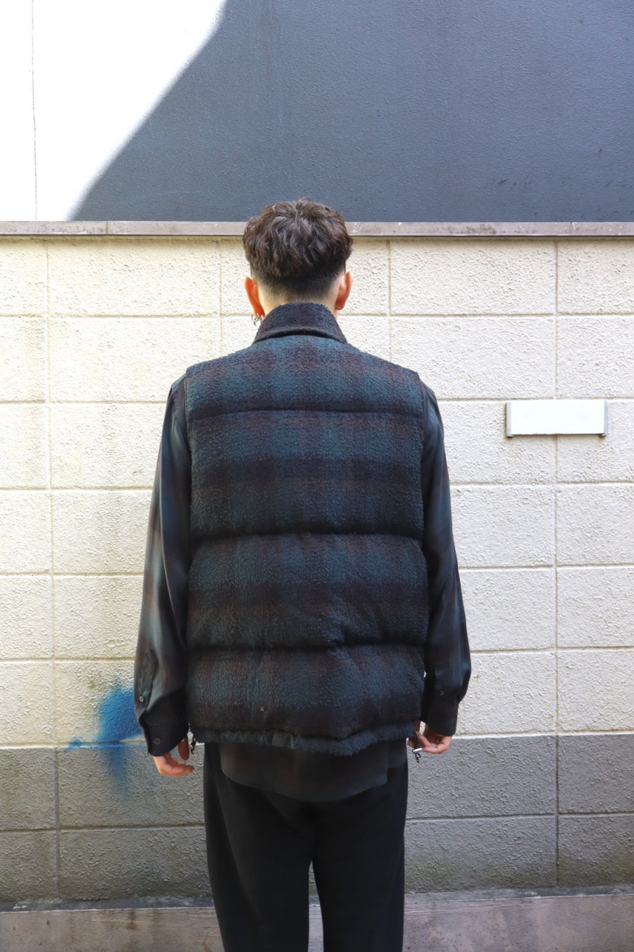 SUGARHILL  PLAID PUFFER REVERSIVLE VEST(DEEP GREEN × BLACK)