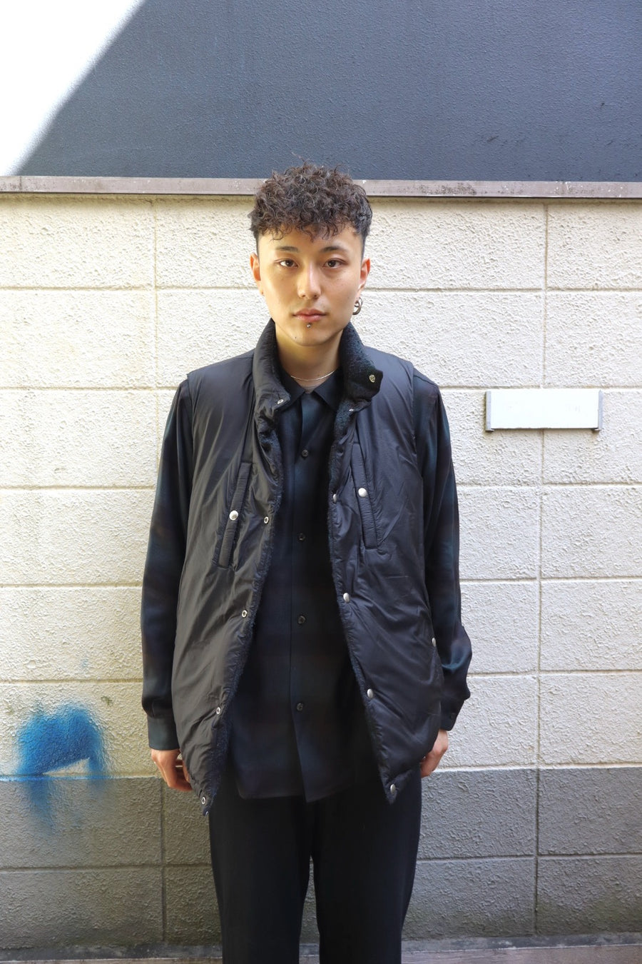 SUGARHILL  PLAID PUFFER REVERSIVLE VEST(DEEP GREEN × BLACK)