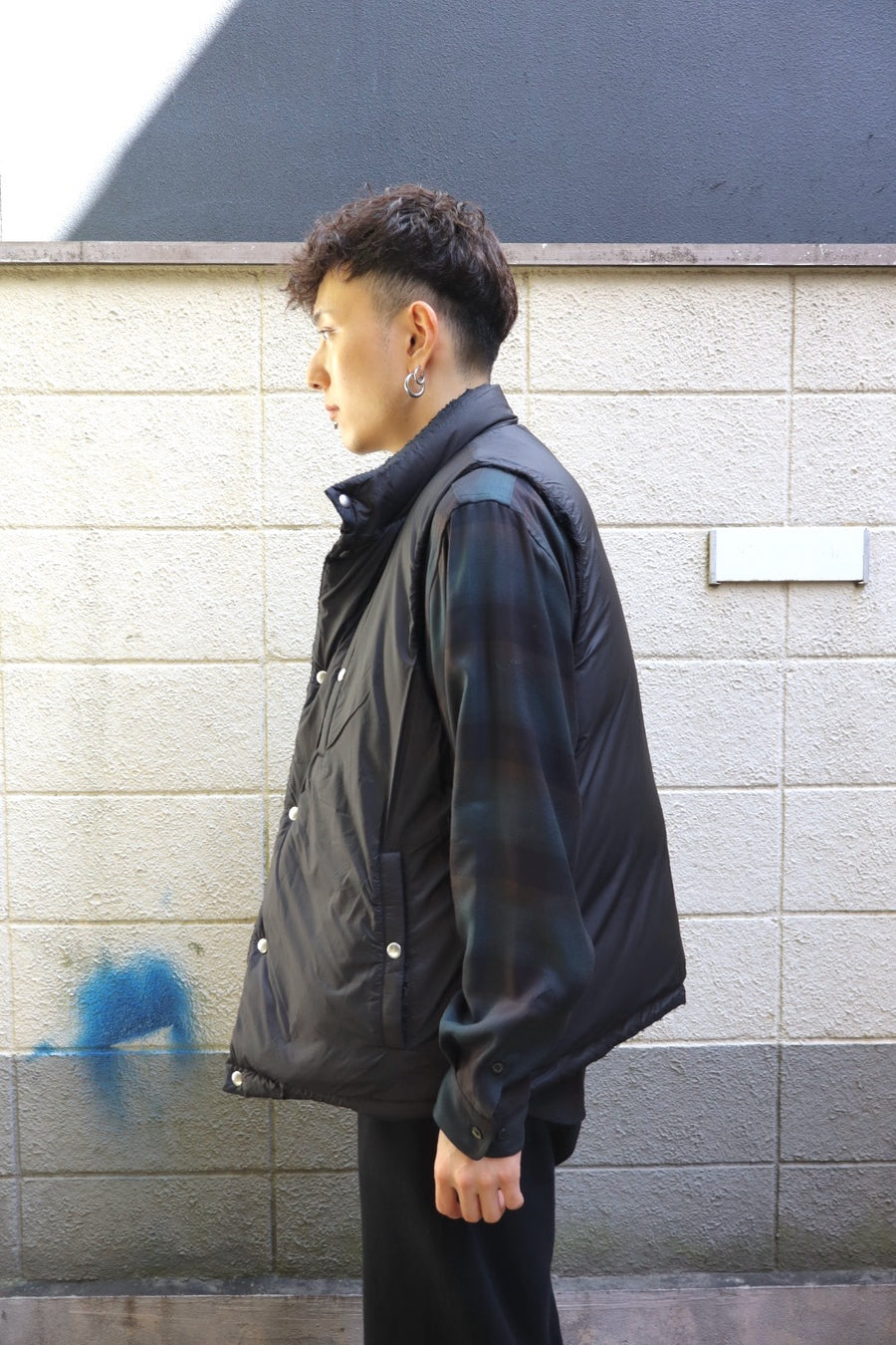 SUGARHILL  PLAID PUFFER REVERSIVLE VEST(DEEP GREEN × BLACK)