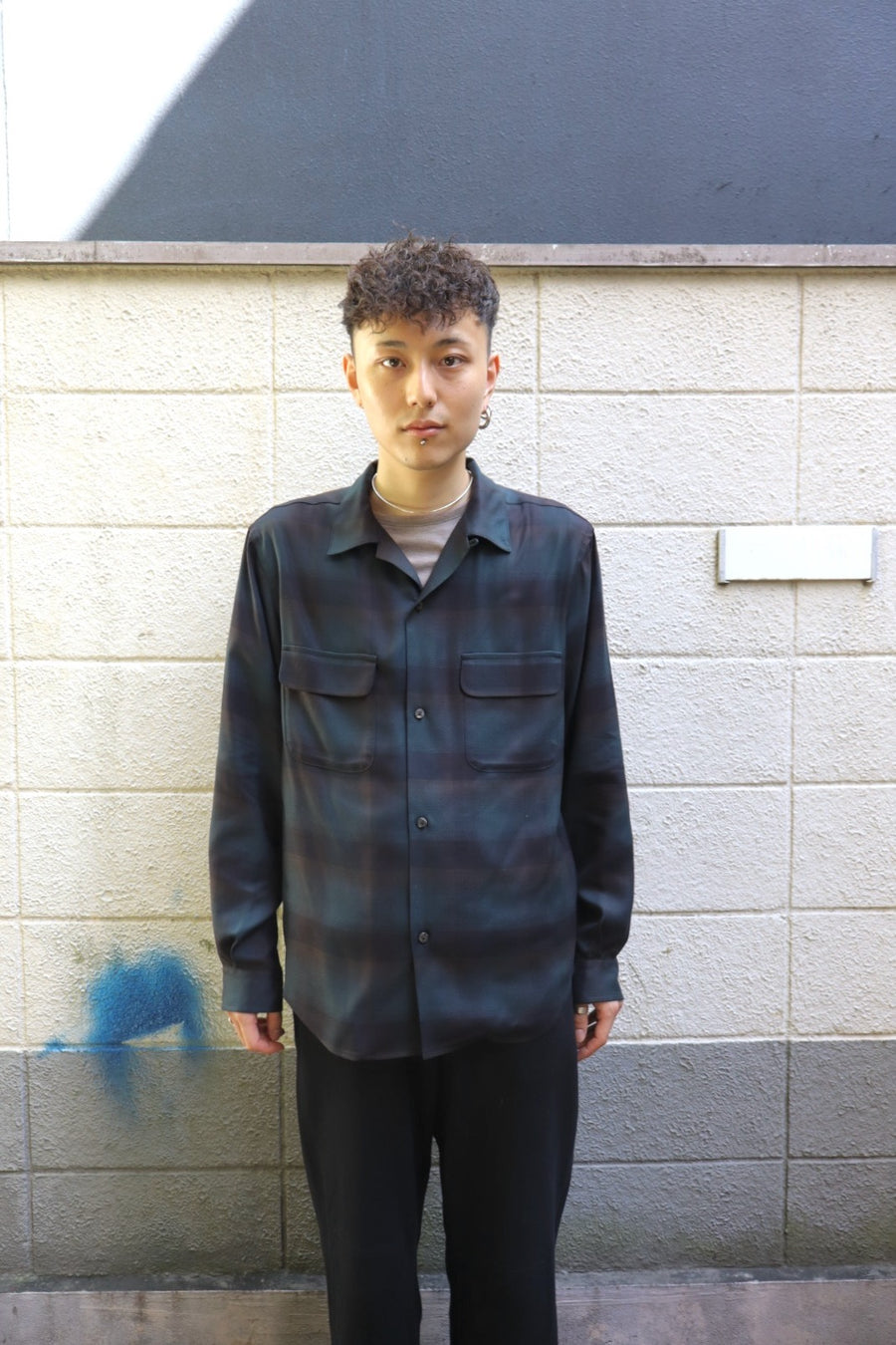 SUGARHILL  PLAID OPEN COLLOR SHIRTS(DEEP GREEN)