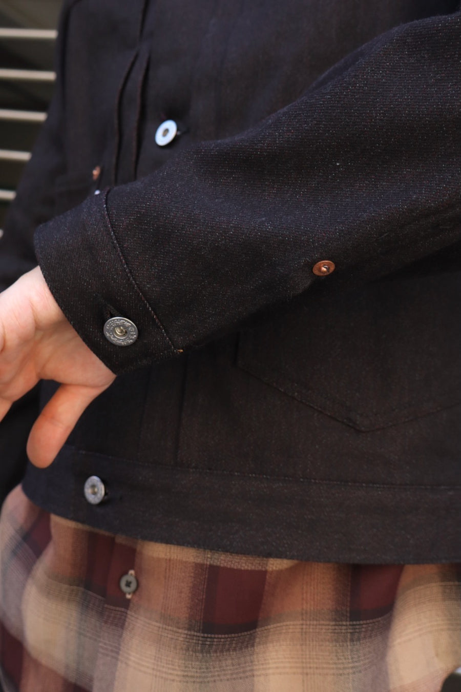 SUGARHILL  TWISTED HEATHER DENIM JACKET(RED × BLACK)