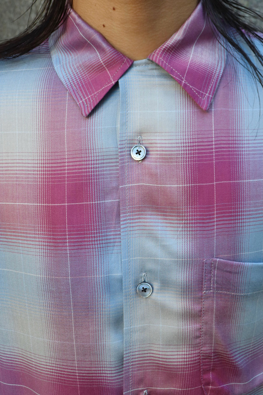 JOHN MASON SMITH  RAYON HERRINGBONE CHECK OPEN COLLAR SHIRT