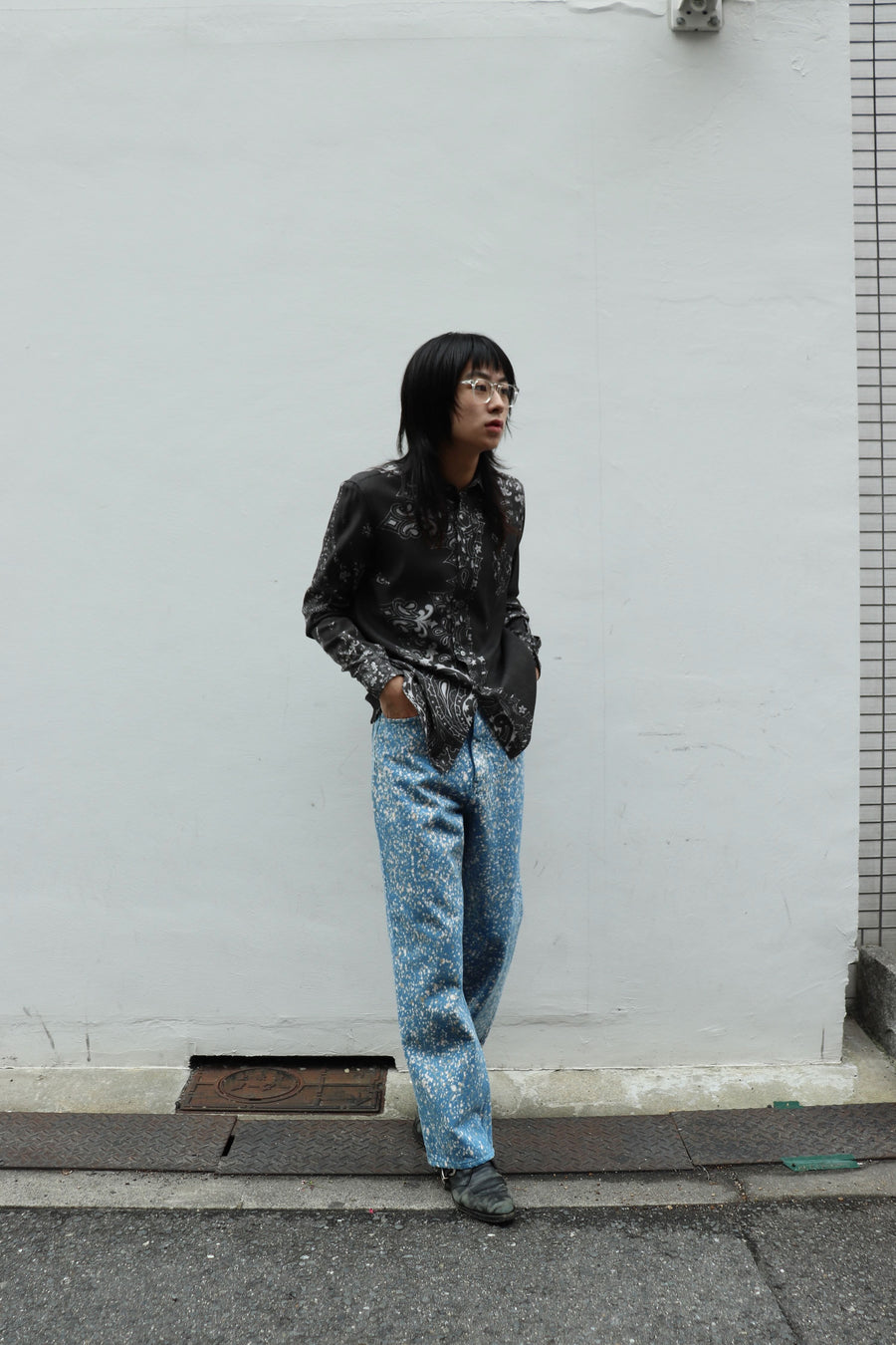 MASU  CRUSHED PAISLEY PRINT SHIRT(BLACK)