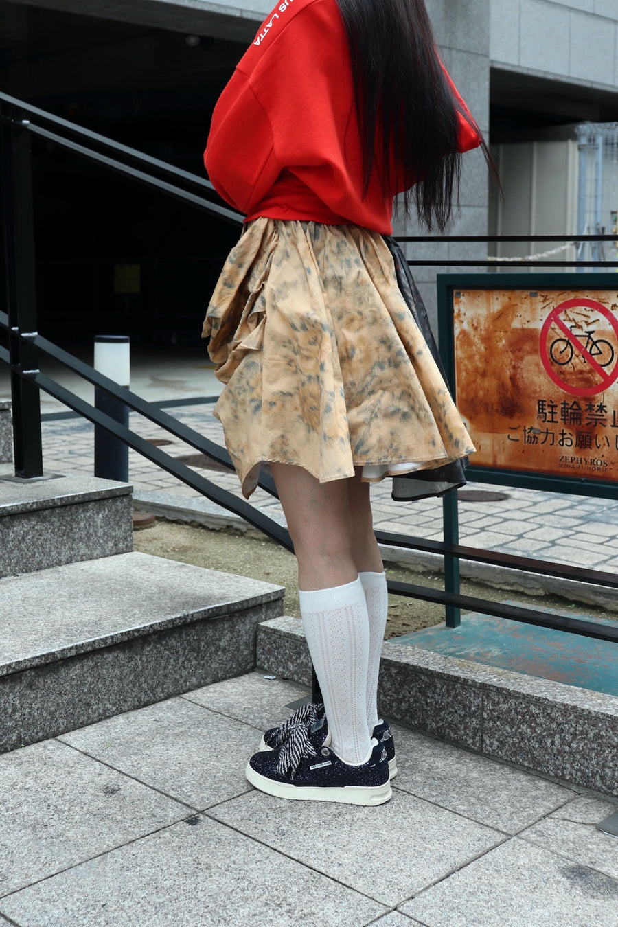 GANNI  Printed Stretch Cotton Draped Mini Skirt