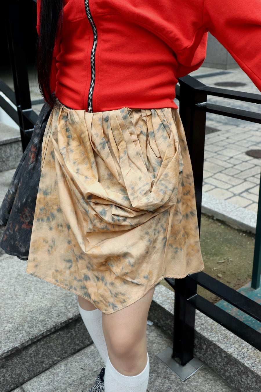 GANNI  Printed Stretch Cotton Draped Mini Skirt