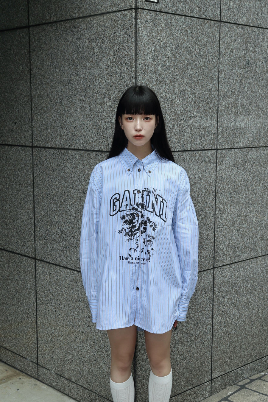 GANNI  Stripe Cotton Oversized Shirt(Lavender Lustre)