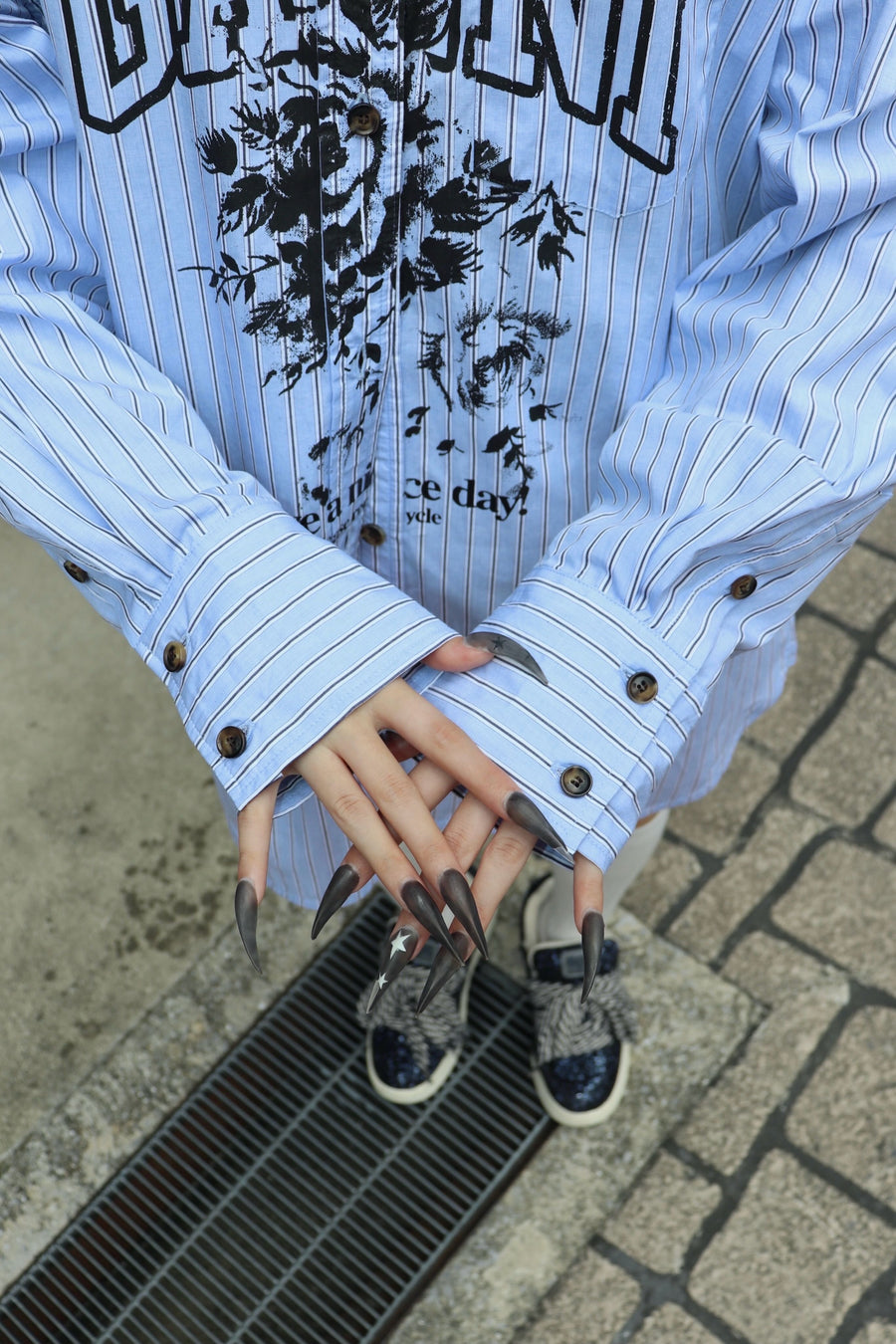 GANNI  Stripe Cotton Oversized Shirt(Lavender Lustre)