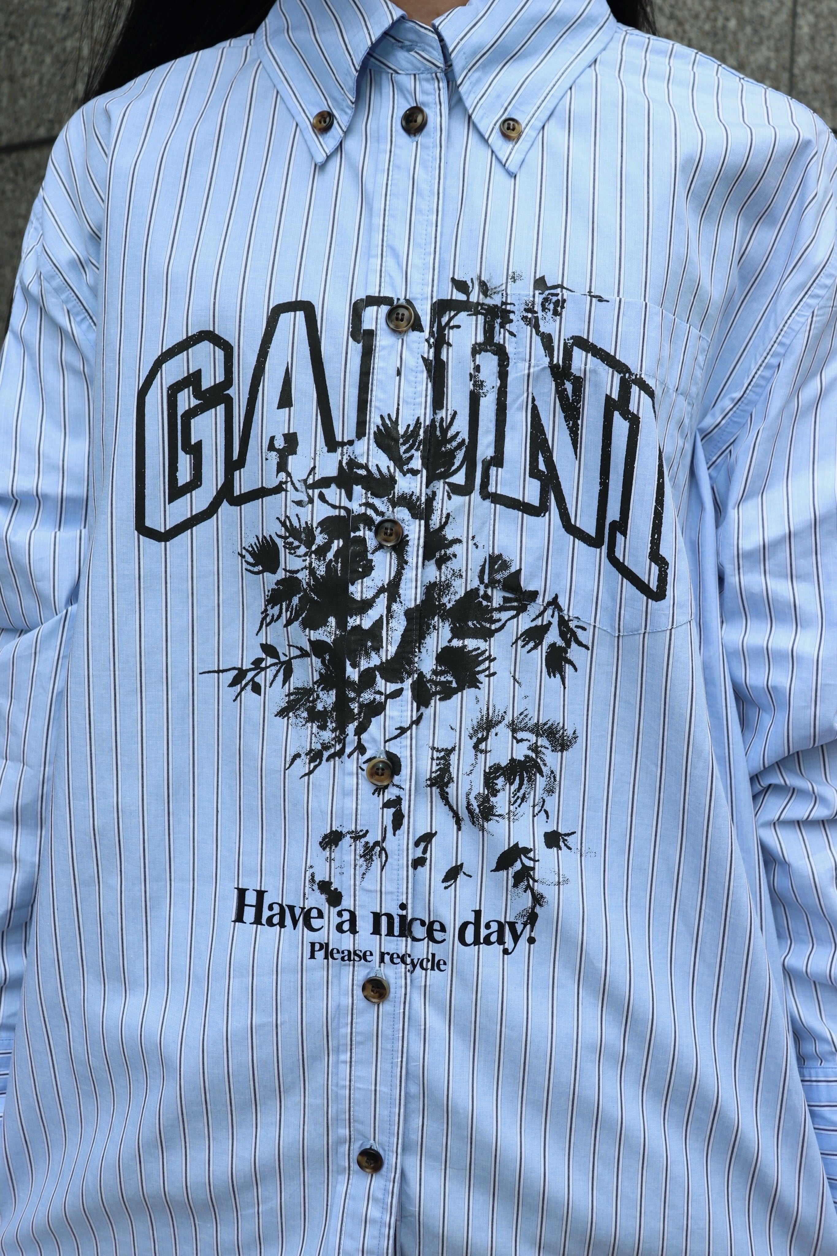 GANNI シャツ GANNI(ガニー)のStripe Cotton Oversized Shirt Lavender Lustreの通販