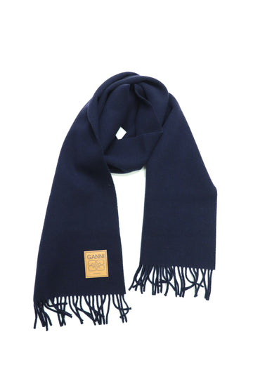 GANNI  Double Face Wool Solid Scarf(Sky Captain)