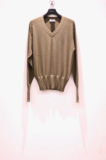 RIKU UMEHARA  WAFFLE V NECK KNIT PULLOVER(KHAKI)