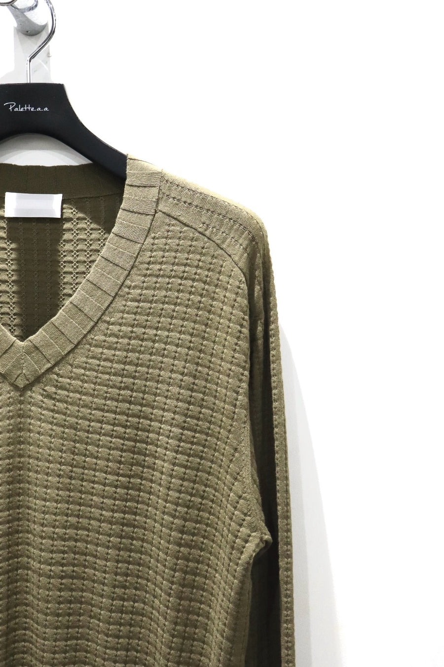 RIKU UMEHARA  WAFFLE V NECK KNIT PULLOVER(KHAKI)