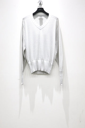 RIKU UMEHARA  WAFFLE V NECK KNIT PULLOVER(GRAY)