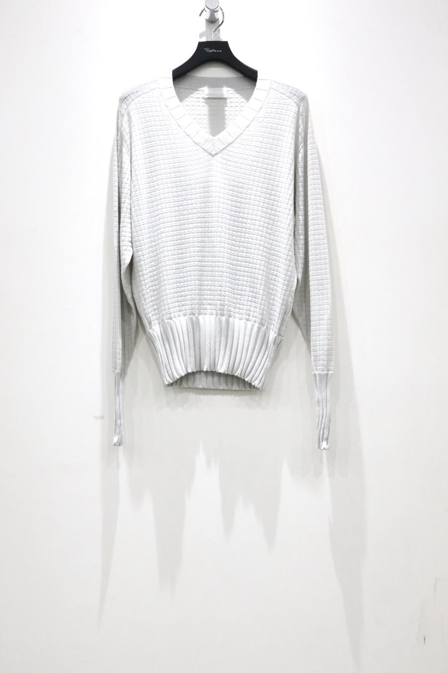 RIKU UMEHARA  WAFFLE V NECK KNIT PULLOVER(GRAY)
