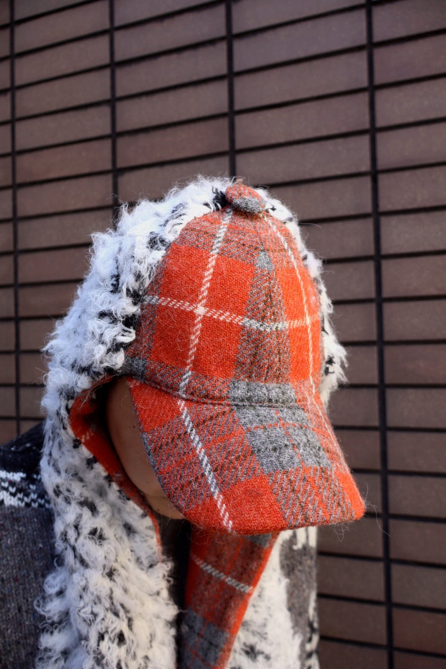 Oscar Ouyang  HARRIS TWEED ALPACA FUR KNIT SCARF HAT(RED)