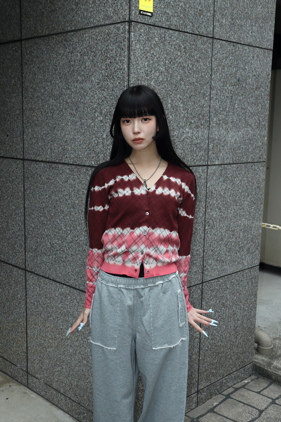 PERVERZE(パーバーズ)のDip-dye Check Knit Cardigan Redの通販