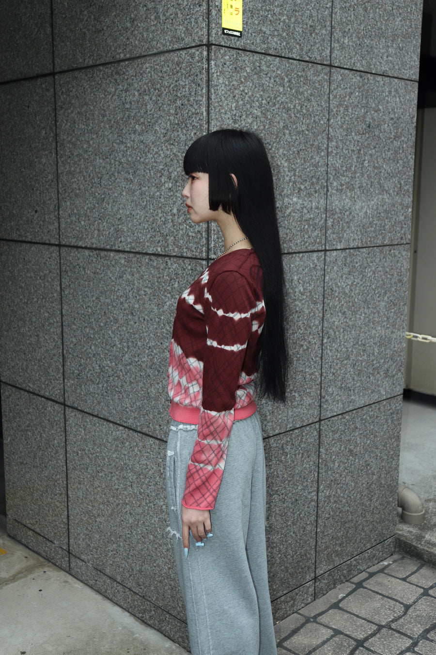 PERVERZE(パーバーズ)のDip-dye Check Knit Cardigan Redの通販