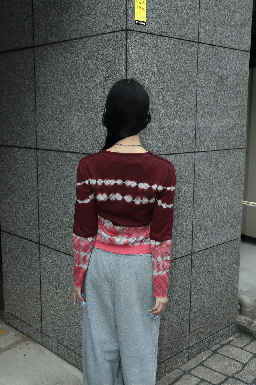 PERVERZE(パーバーズ)のDip-dye Check Knit Cardigan Redの通販
