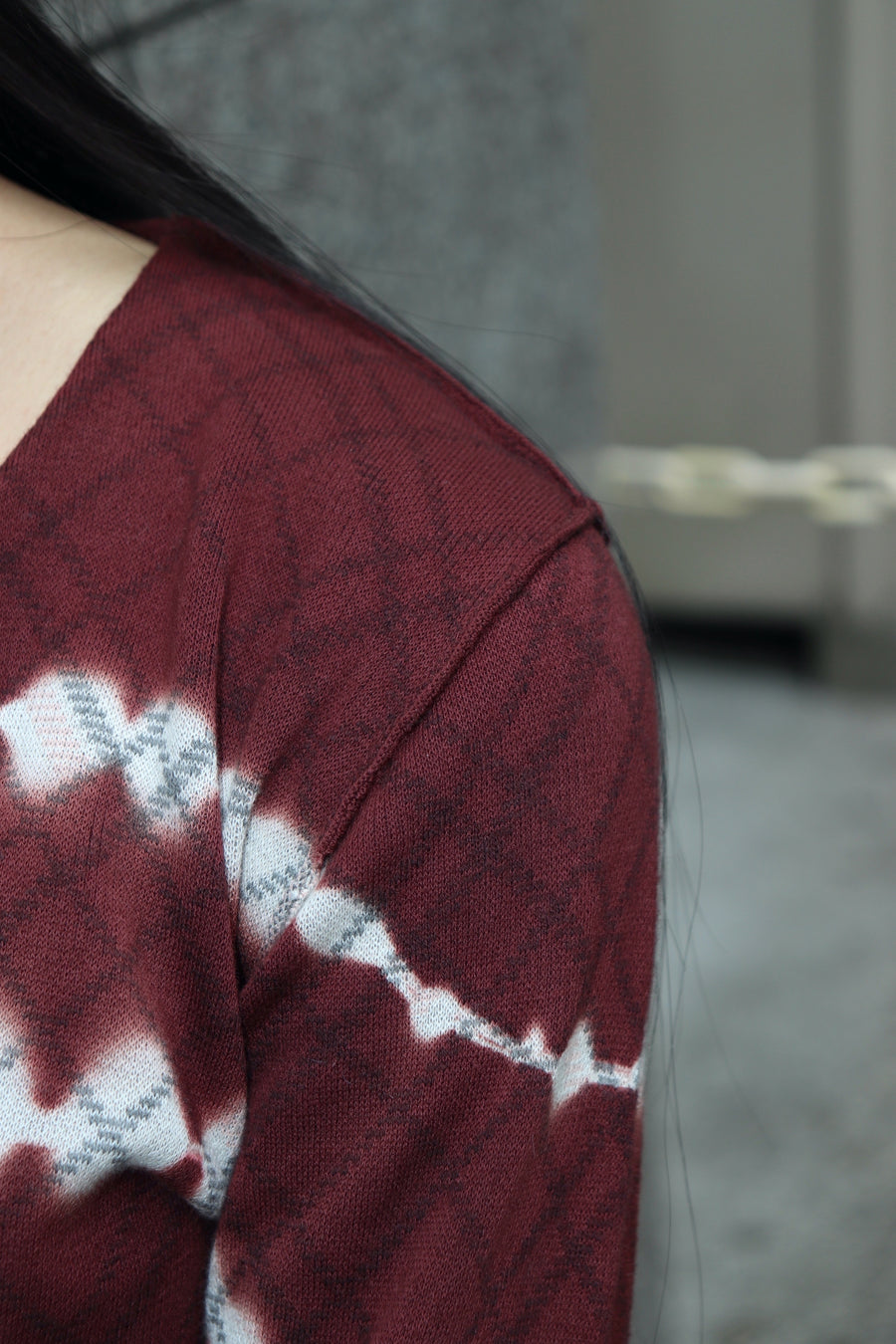 PERVERZE(パーバーズ)のDip-dye Check Knit Cardigan Redの通販