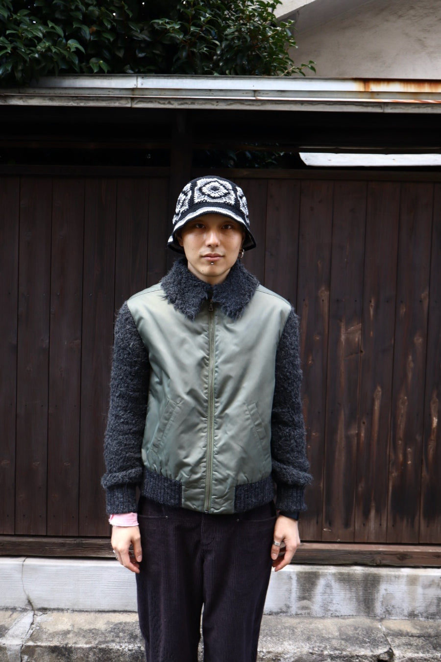 Oscar Ouyang  BOMBER JACKET WITH FAUX FUR SLEEVES AND COLLAR