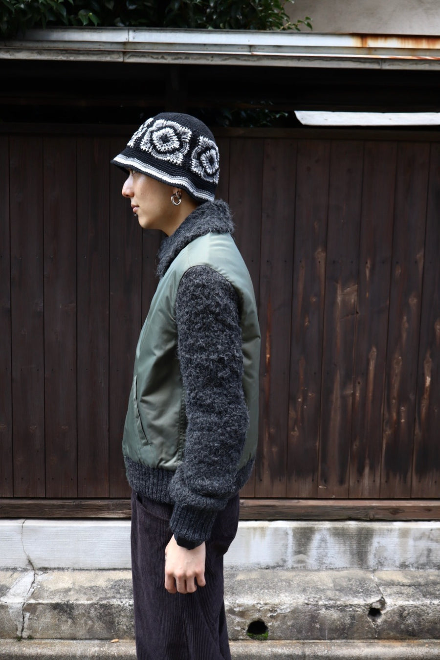 Oscar Ouyang  BOMBER JACKET WITH FAUX FUR SLEEVES AND COLLAR