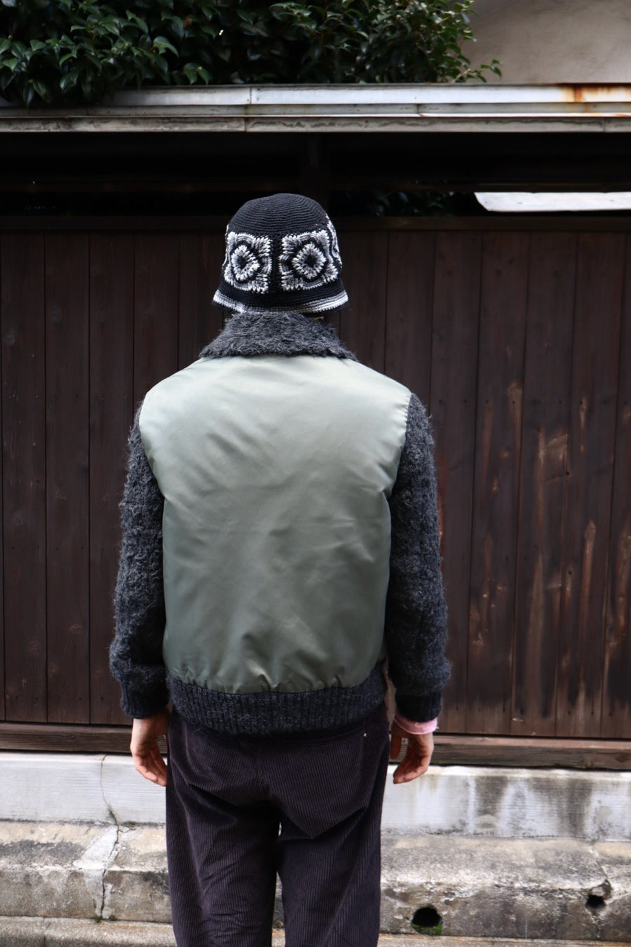 Oscar Ouyang  BOMBER JACKET WITH FAUX FUR SLEEVES AND COLLAR