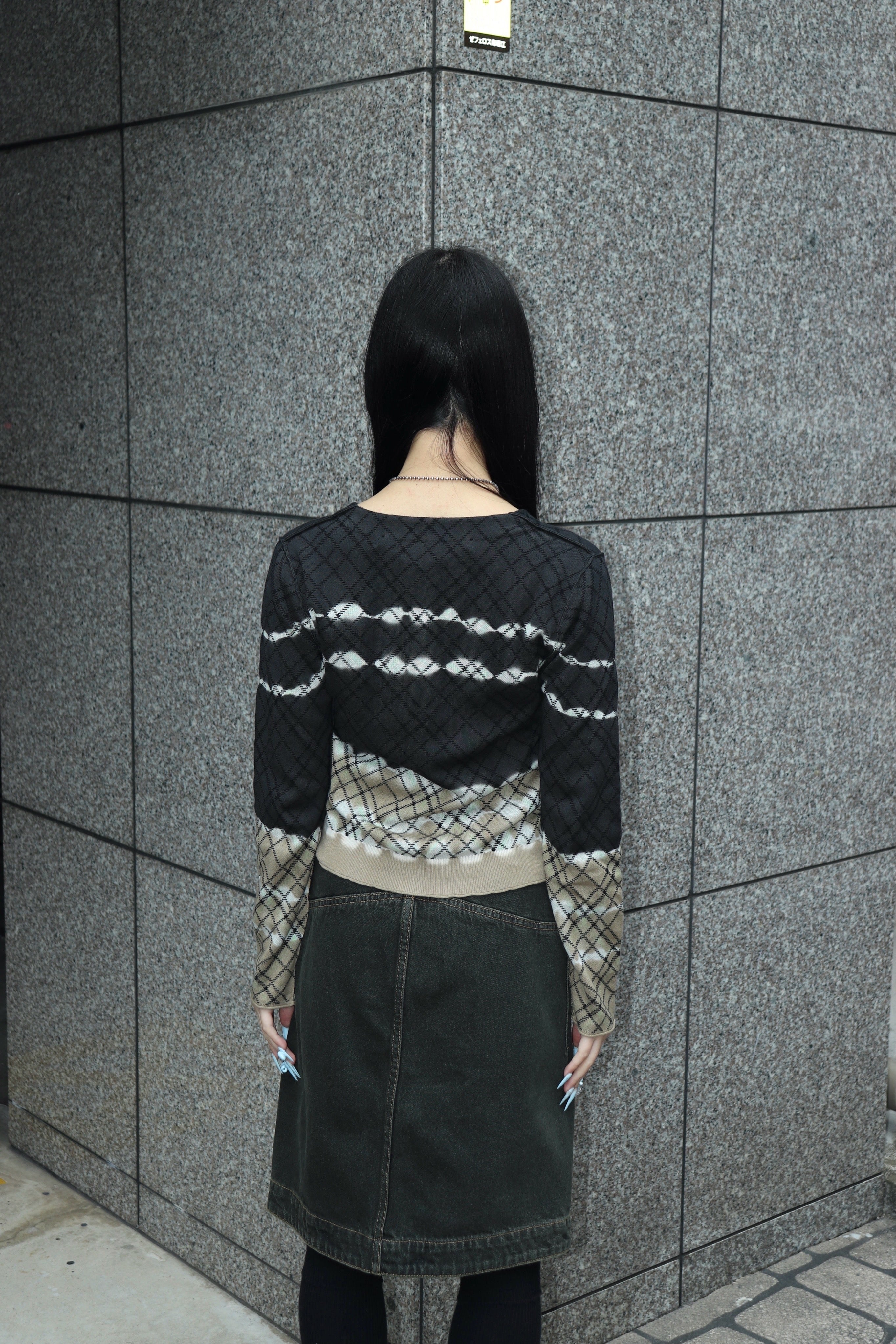 PERVERZE(パーバーズ)のDip-dye Check Knit Cardigan Blackの通販