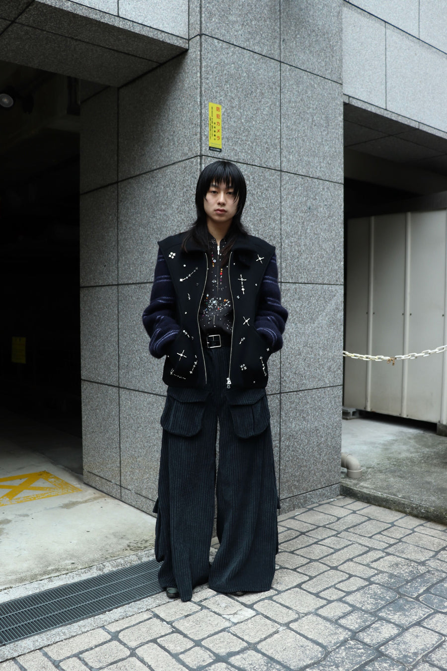 MASU  ZIP-UP GALAXY SILK SHIRT(BLACK)