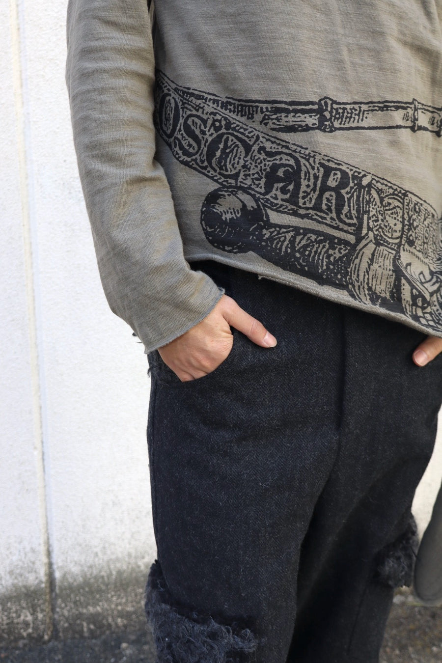 Oscar Ouyang  ALPACA KNIT HARRIS TWEED TROUSERS