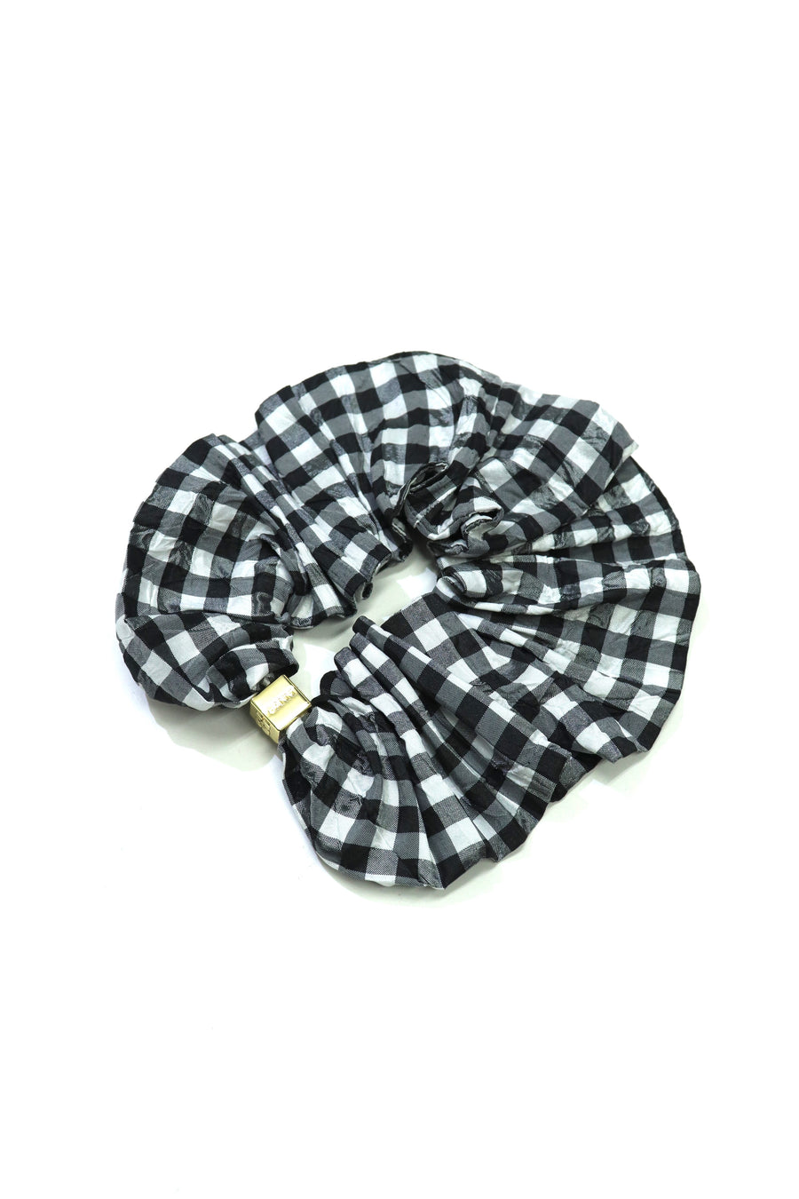 GANNI  Crinkled Taffeta Check Scrunchie