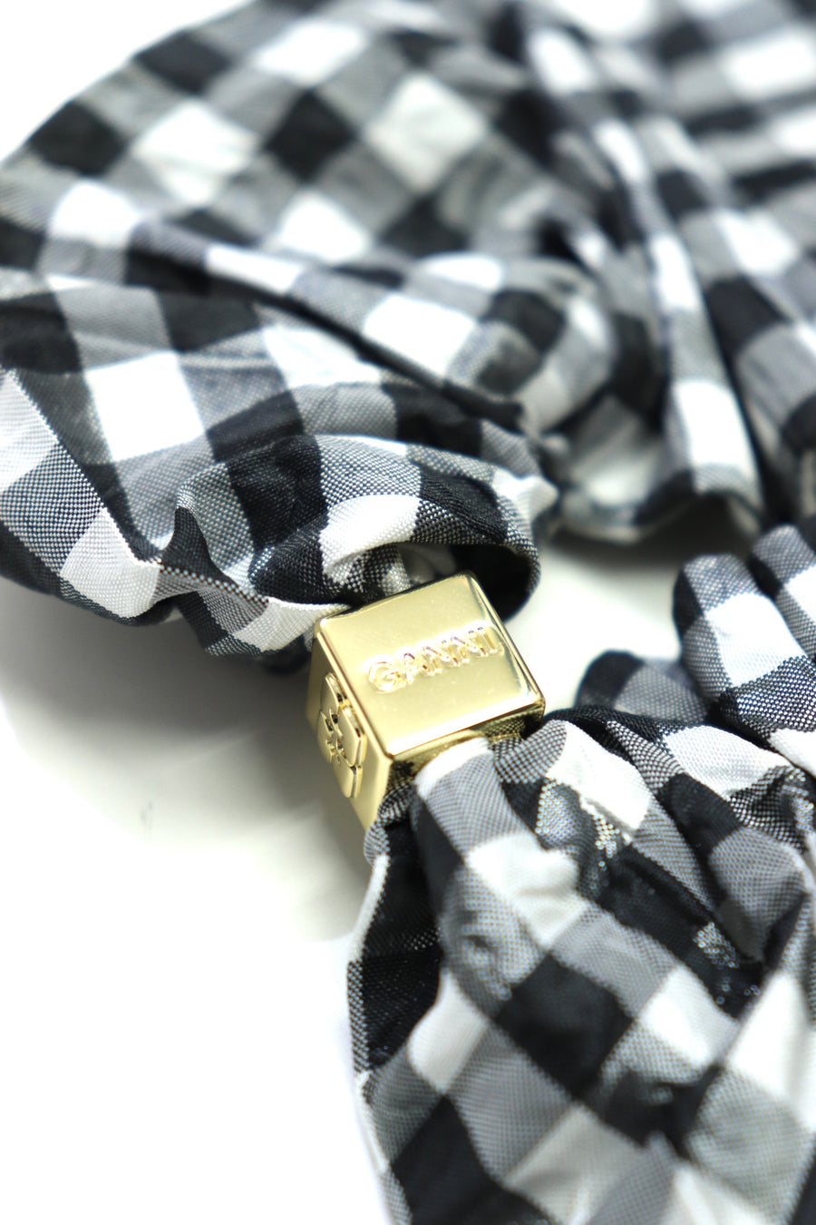 GANNI  Crinkled Taffeta Check Scrunchie