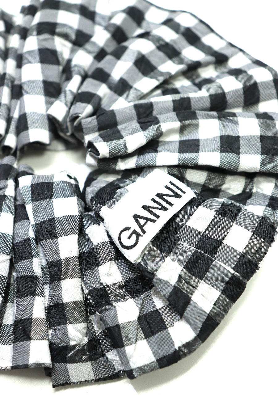 GANNI  Crinkled Taffeta Check Scrunchie