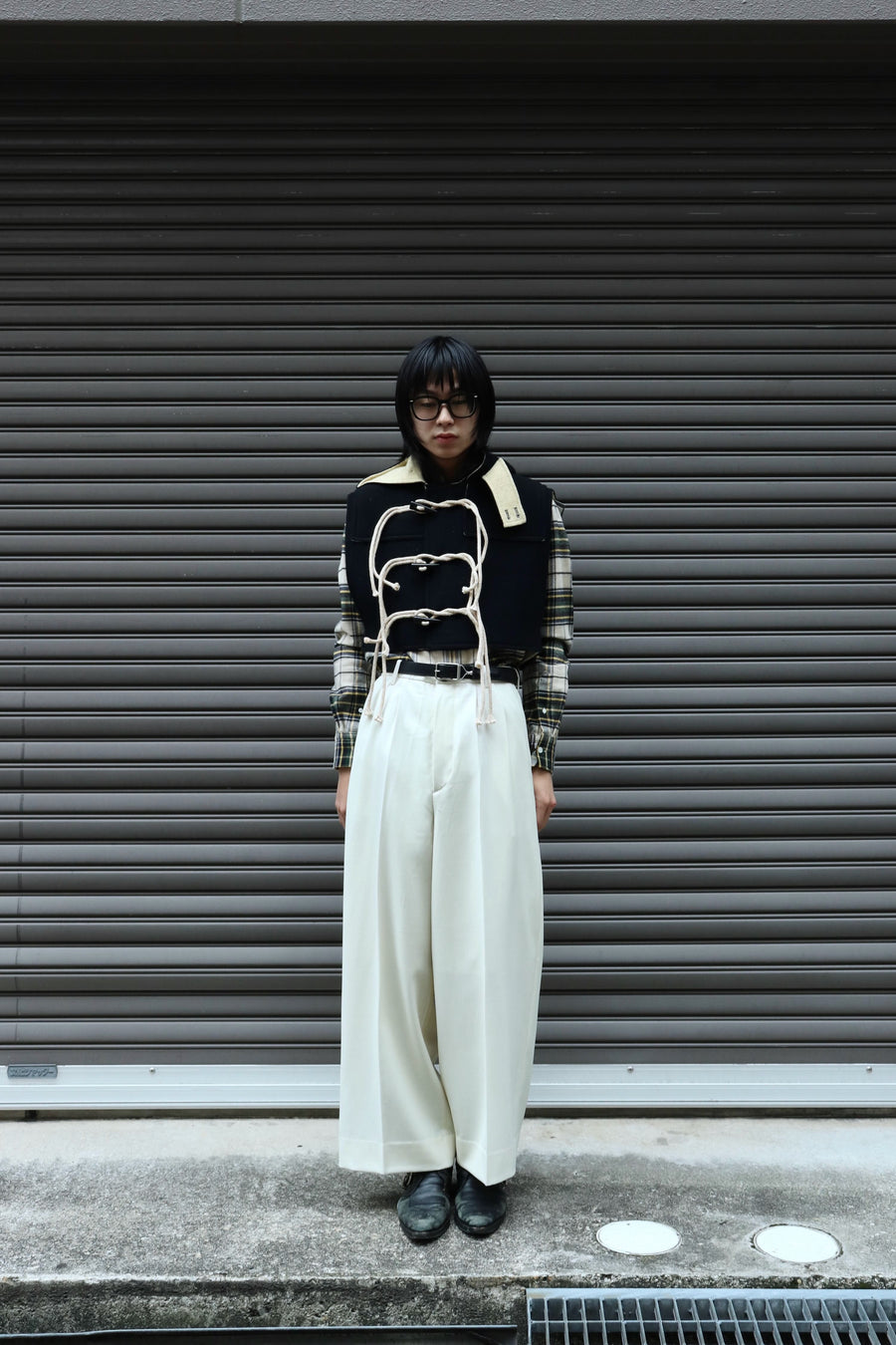 MASU  TUCKED WIDE TROUSERS(WHITE)