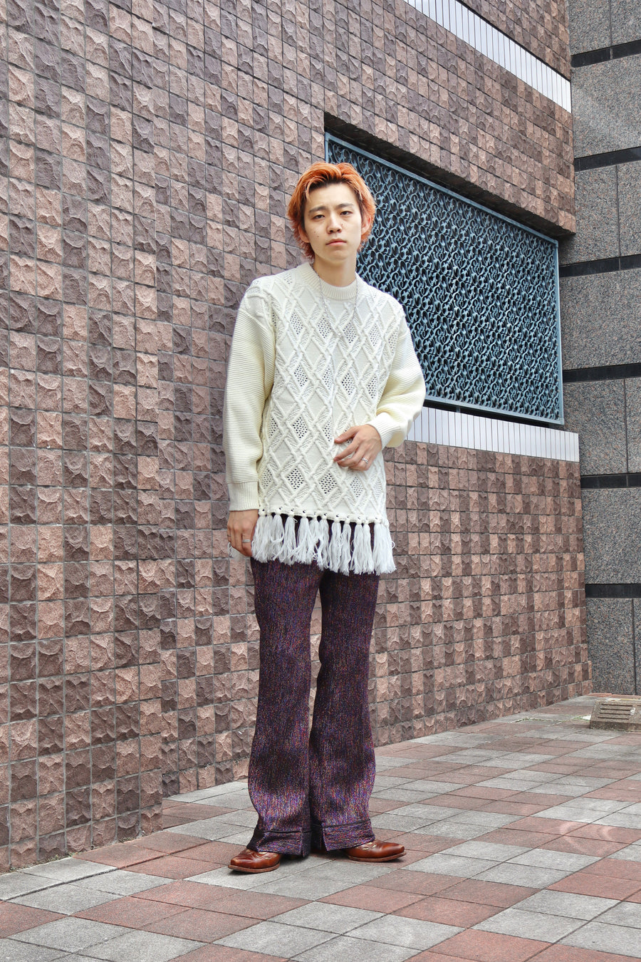 Children of the discordance  GRATE TEX MESH KNIT PULLOVER(WHITE)