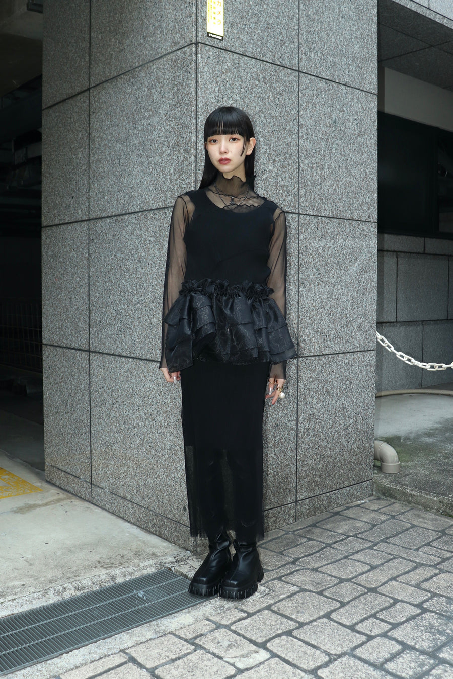 kotohayokozawa  Layered Sheer Long Sleeve Dress