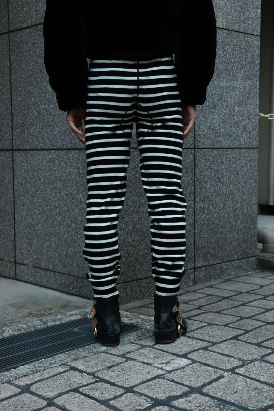 LEH  Pure Cashmere Border Under Pants(Black × Off White)
