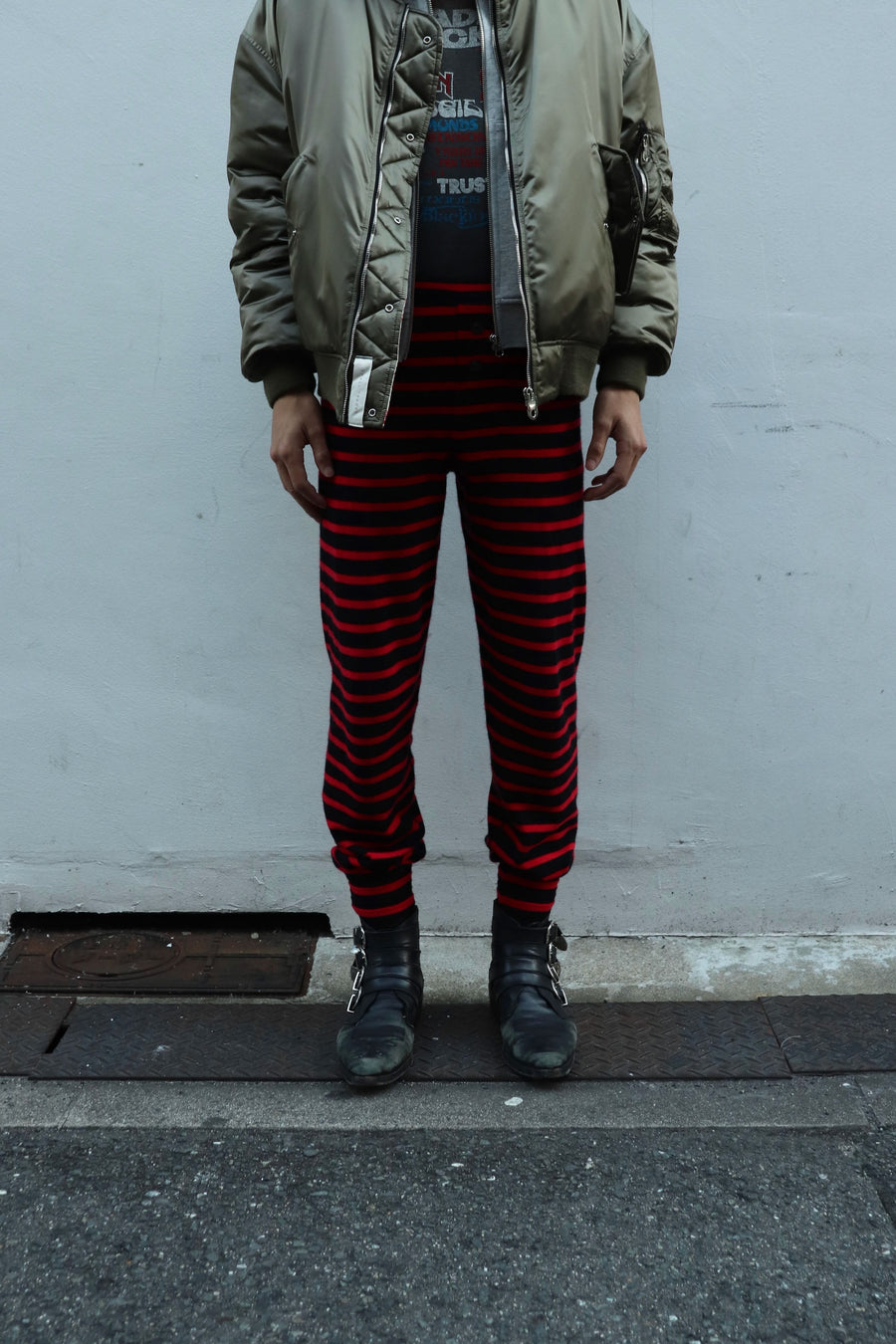 LEH  Pure Cashmere Border Under Pants(Black × Red)