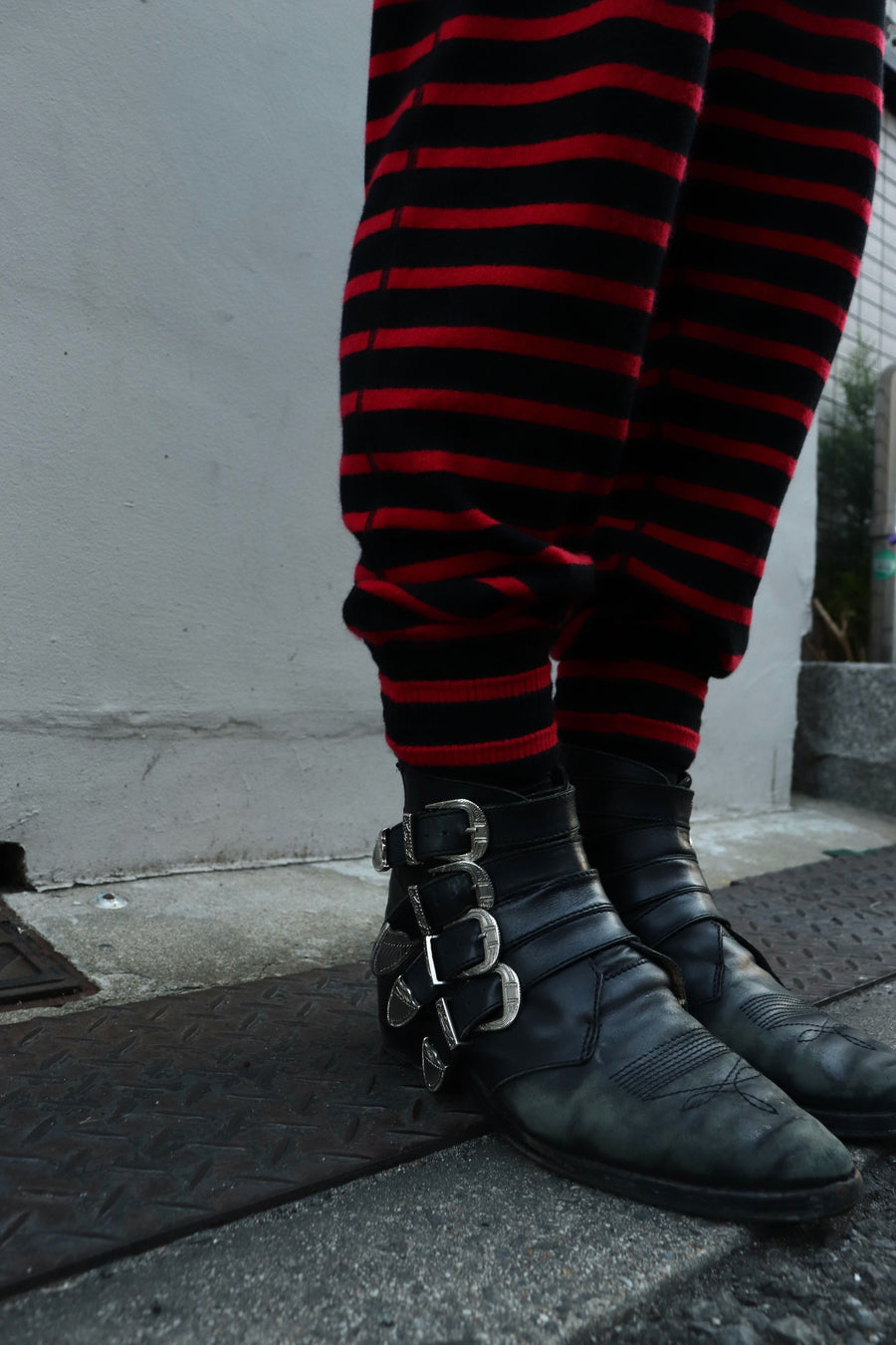 LEH  Pure Cashmere Border Under Pants(Black × Red)