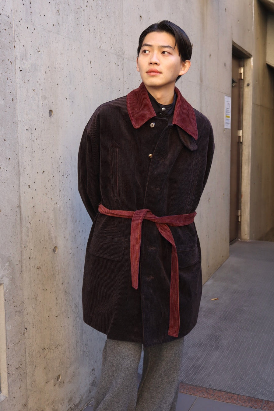 Urig  CORDUROY WAIST BELTED HALF COAT HL