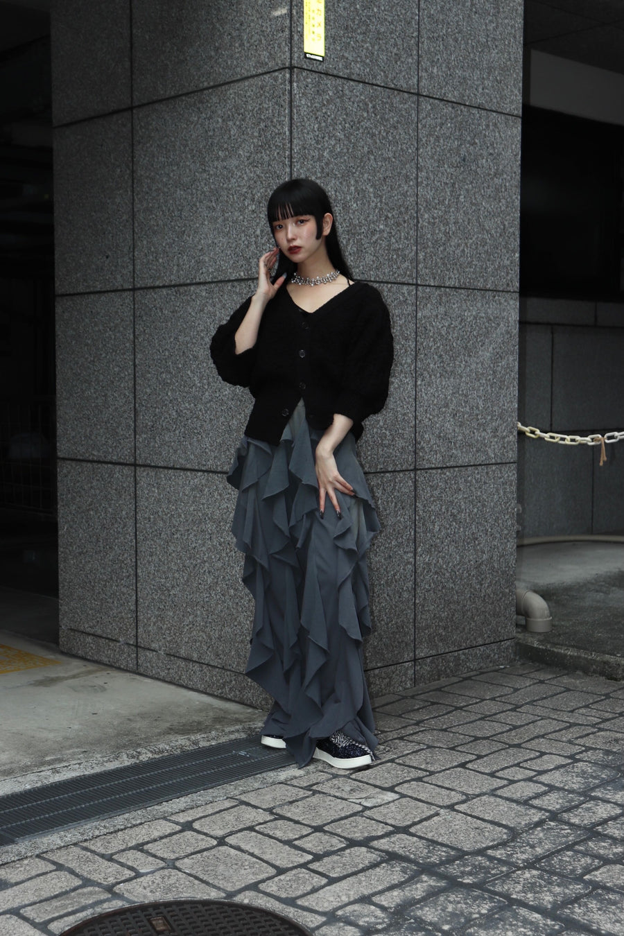 【25ss先行予約】BELPER  2025ss BLEACHED RUFFLE PANTS(BLACK) ※3月入荷予定予約品