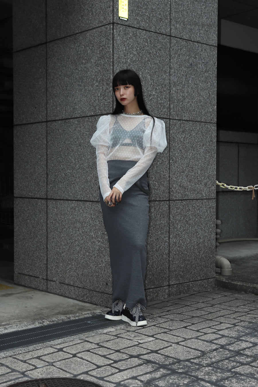 【25ss先行予約】BELPER  2025ss  OFF SHOULDERS SKIRT(CHARCOAL) ※3月入荷予定予約品