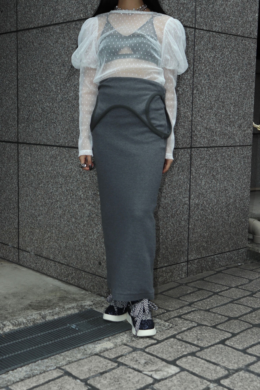 【25ss先行予約】BELPER  2025ss  OFF SHOULDERS SKIRT(CHARCOAL) ※3月入荷予定予約品