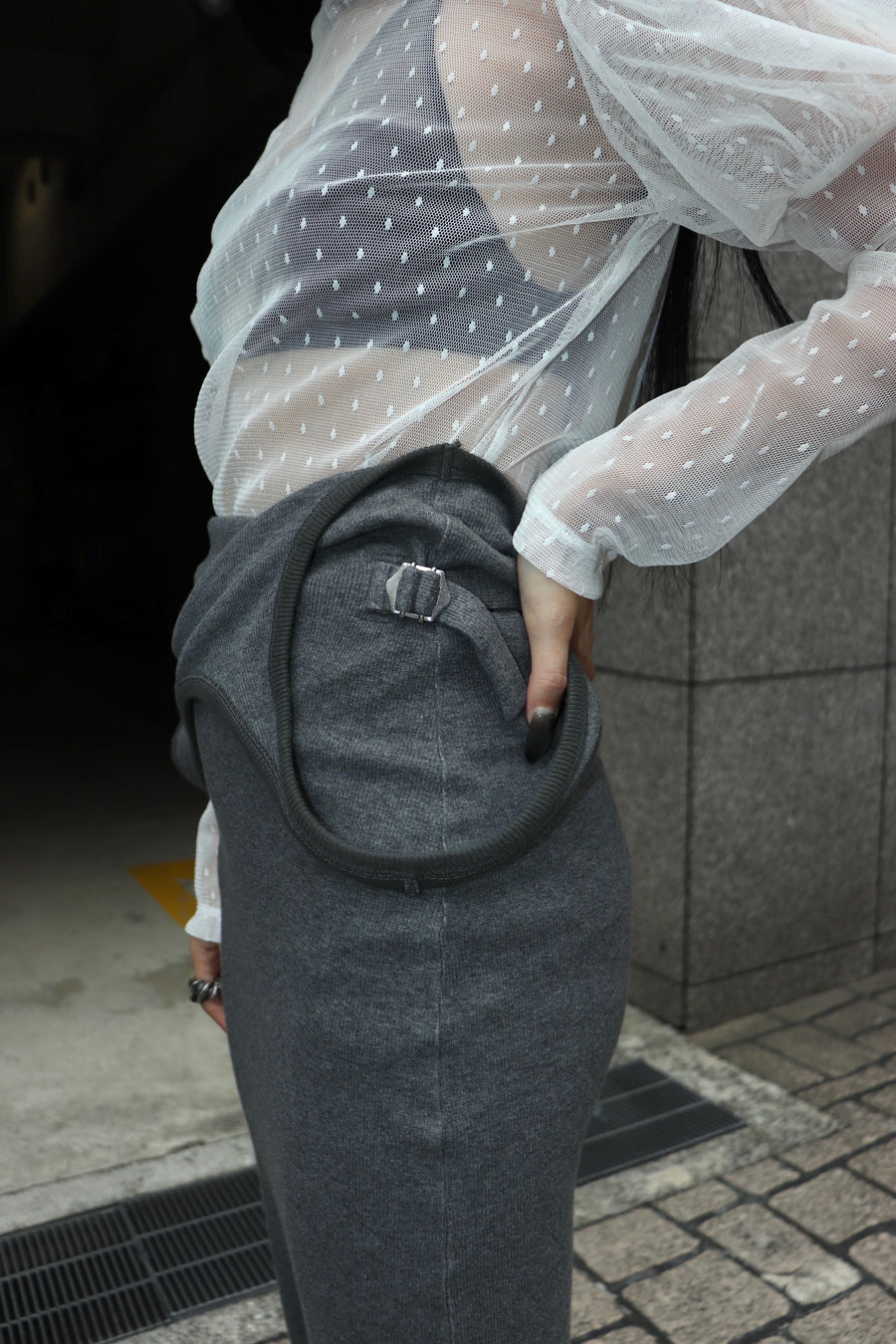 【25ss先行予約】BELPER  2025ss  OFF SHOULDERS SKIRT(CHARCOAL) ※3月入荷予定予約品