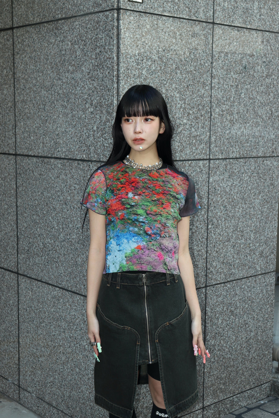 kotohayokozawa(コトハヨコザワ)のSHEER GRAPHIC TINY TOP PINK DUSTの